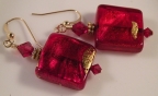 Red Exposed Gold 18mm Square Earrings